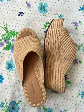 Carrie Forbes Karim Raffia Woven Espadrille Wedges - 38/7 (?)